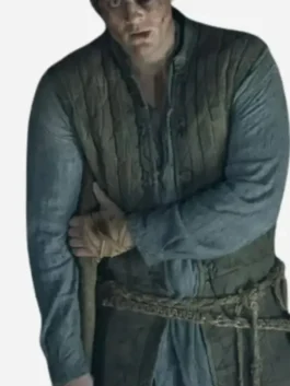 Full front view of the green A Knight of the Seven Kingdoms Peter Claffey Vest highlighting the open style front drape.