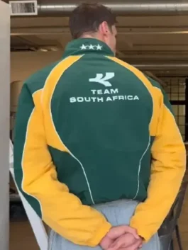 Back view of the South Africa Intra Nations Jacket showcasing the vibrant green and yellow contrast panels.