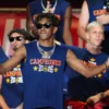 Full view of the blue athletic Spain World Cup Victory Parade Shirt with a round neck and sleeveless style.