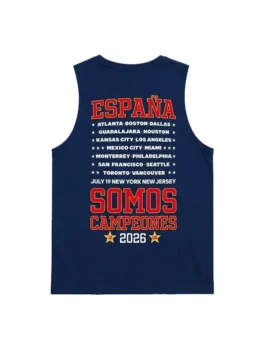 Back view of the blue Spain World Cup Victory Parade Shirt displaying clean stitching and breathable fabric.