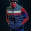 Classic multicolor SpiderMan Brand New Day Puffer Vest from the 2026 Spider-Man Brand New Day film celebrating a bold new era of Marvel