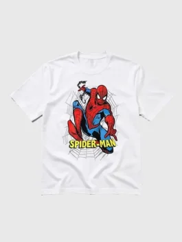 White polyester Michael B Jordan SpiderMan Premiere T-Shirt highlighting half sleeves and a smooth regular fit.