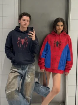 Side view of the Spiderman Tom Holland And Zendaya Hoodie in high-quality polyester with full sleeves.