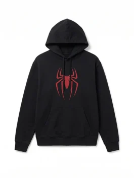 Front view of the black Spiderman Tom Holland And Zendaya Hoodie with comfortable pullover closure and hood.
