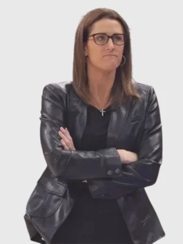 Black real leather Stephanie White Indiana Fever Leather Blazer highlighting five practical storage pockets.