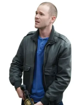 Warehouse 13 Steve Jinks Leather Jacket front view featuring premium leather construction, classic bomber styling, and timeless casual outerwear design