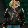 Black real leather Sydney Sweeney Sporting CP and GD 2026 Jacket featuring a shirt style collar and zipper front closure.