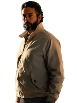 Front view of the beige cotton The Fix 2026 Zachary Levi Beige Jacket showcasing full length sleeves and clean tailoring.
