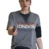 Front view of the grey The Runner Gal Gadot London T-Shirt highlighting half length sleeves and round neckline.