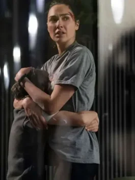 Full front view of the grey The Runner Gal Gadot London T-Shirt displaying its casual fit and short sleeves.