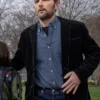 Black corduroy The Whisper Man Adam Scott Corduroy Blazer featuring a classic lapel collar and clean button closure.