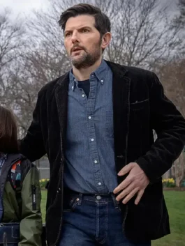 Black corduroy The Whisper Man Adam Scott Corduroy Blazer featuring a classic lapel collar and clean button closure.