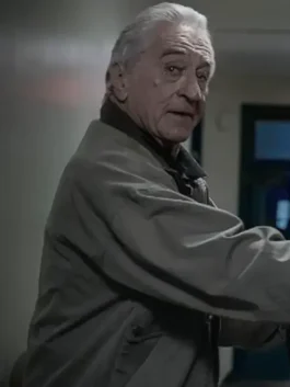 Side view of the dark beige cotton Whisper Man Robert De Niro Cotton Jacket showcasing the clean silhouette.