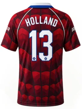Red Tom Holland Atletico SpiderMan Jersey worn by Tom Holland celebrating the bold crossover between Atletico Madrid and the Spider-Man universe