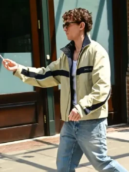 Beige cotton Tom Holland NYC Saint Laurent Jacket featuring full-length sleeves and classic button cuffs.