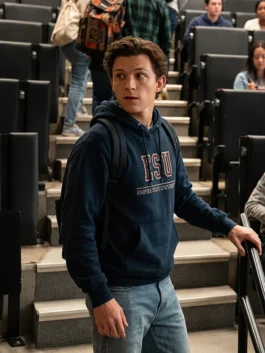 Back view of the Tom Holland SpiderMan Brand New Day Black Hoodie with premium stitching and relaxed fit.