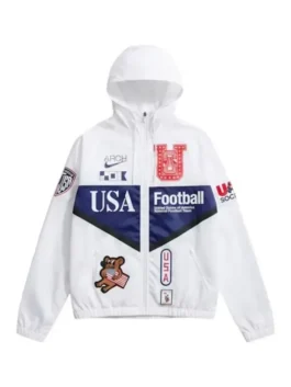 Virgil Abloh USA Anthem Jacket front view featuring premium track jacket styling, athletic comfort, and USA football-inspired design