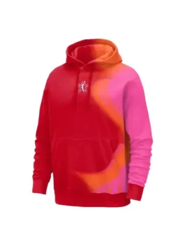 Red fleece WNBA All-Star Weekend Pullover Hoodie with a cozy hooded collar and kangaroo pocket.