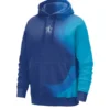 Blue fleece WNBA All-Star Weekend Pullover Hoodie detailing the hooded collar and relaxed fit.
