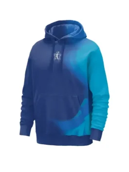 Blue fleece WNBA All-Star Weekend Pullover Hoodie detailing the hooded collar and relaxed fit.