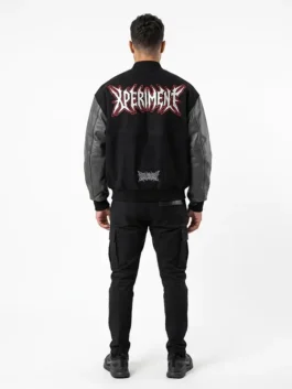 Black wool body with leather sleeves WWE x Ken Carson Varsity Jacket highlighting four practical storage pockets.