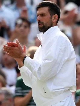 Novak Djokovic White Lacoste Jacket side view featuring premium fabric, athletic fit, and modern tennis-inspired outerwear design