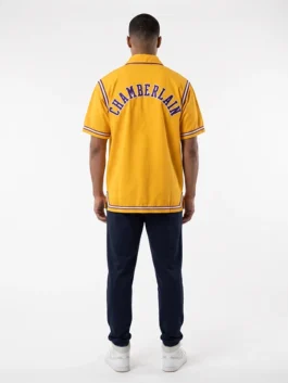 Classic yellow Wilt Chamberlain Lakers Warm-Up Jacket celebrating the legendary 1972 NBA Finals championship run of Wilt Chamberlain and the Lakers