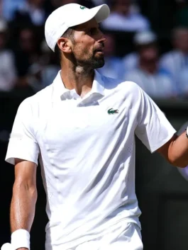 Novak Djokovic White Lacoste Shirt featuring premium white fabric, athletic design, and championship-inspired tennis apparel styling