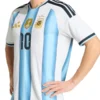 Blue and white World Cup 2026 Argentina Messi Jersey worn by a model showcasing the full fit of this iconic Albiceleste Messi World Cup piece