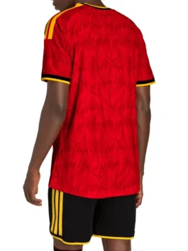 Back model view of the red World Cup 2026 Belgium Jersey showcasing the full fit and Red Devils design of this iconic World Cup piece