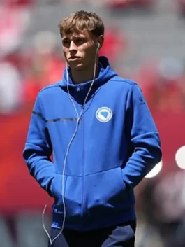 Rich blue fleece World Cup 2026 Bosnia and Herzegovina Hoodie featuring a cozy hooded collar and front zipper closure.