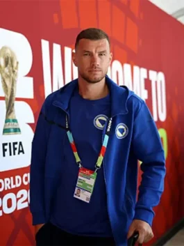 Full front view of the blue World Cup 2026 Bosnia and Herzegovina Hoodie showcasing the spacious kangaroo pockets.