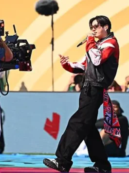 Front view of the World Cup 2026 Halftime Show BTS Jacket highlighting the vibrant colors and full sleeves.