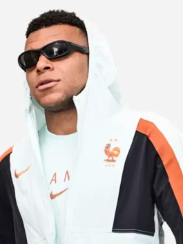 Multicolor World Cup 2026 Mbappe France Jacket in polyester with a hooded collar and front zipper.