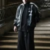 Real leather Y-3 T Skater Mark Gonzales Black Jacket showing functional pockets and premium quality black stitching.
