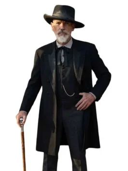 Black wool 1883 Marshal Jim Courtright Black Coat detailing four functional storage pockets.