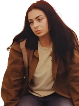 Brown cotton Charli XCX Faces of Death Brown Jacket featuring a shirt style collar and front button closure.