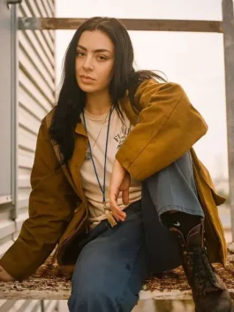 Brown cotton Charli XCX Faces of Death Brown Jacket showcasing full length sleeves and a buttoned front.