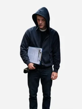 Black fleece fabric Clayface Tom Rhys Harries Hoodie featuring a hooded collar and zipper closure.