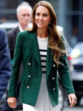 Green suiting fabric Commonwealth Games Princess of Wales Green Blazer showcasing full length sleeves and a tailored fit.