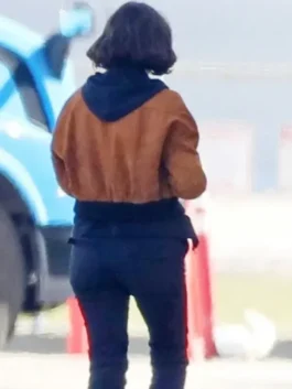 Back view of the brown cotton The Gray Man Dani Miranda Brown Jacket showcasing full length sleeves and a structured fit.
