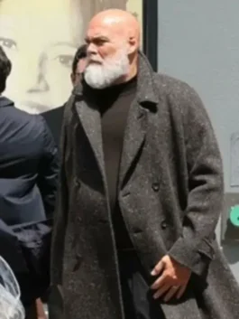 Grey wool Daredevil Born Again Wilson Fisk Grey Coat featuring a lapel collar and front button closure.
