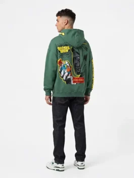 Green fleece Fantastic Four Dr Doom Green Hoodie featuring a hooded collar and pullover closure.