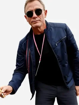 Navy blue cotton No Time To Die Daniel Craig Blue Jacket showcasing full length sleeves and clean tailored lines.
