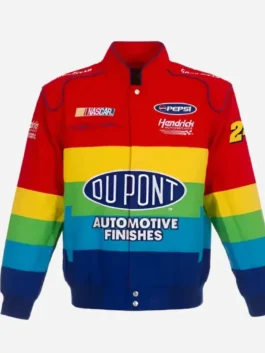 Multicolor cotton Jeff Gordon Twill Uniform Key Glock Jacket featuring a shirt style collar and zipper snap tab closure.