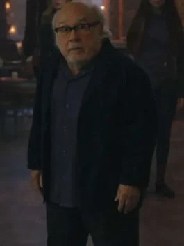 Black cotton Jumanji Open World Danny DeVito Coat highlighting four functional storage pockets.