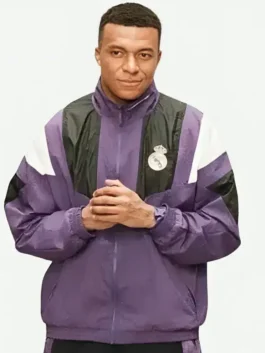 Purple polyester Kylian Mbappe EA FC 27 Real Madrid Track Jacket highlighting three functional storage pockets.