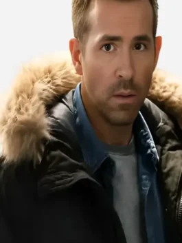 Deep forest green cotton Mayday 2026 Ryan Reynolds Parka Jacket featuring a hooded fur collar and zipper button closure.