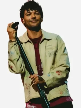 Beige cotton Louis Tomlinson Montreal Concert Jacket featuring a shirt style collar and front zipper closure.