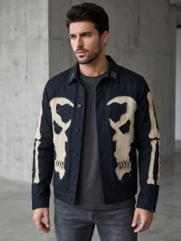 Blue denim Nicolas Cage Ghost Rider Denim Jacket highlighting three functional storage pockets.